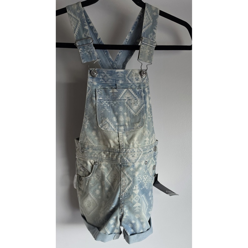 NWT Jordache Girls Overalls Size S 6 6X Blue Geometric Sleeveless Bib Overall